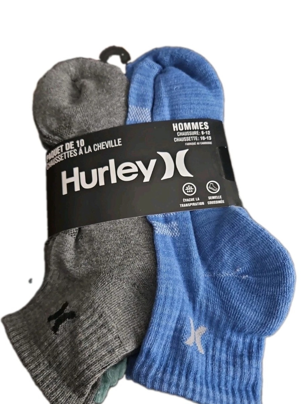 Hurley Quarter Crew Socks 10 Pair Men's Size 8-12 Mixed Color